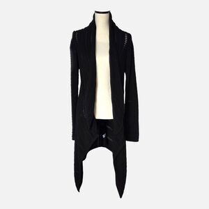 Athleta Wilton Wrap Cardigan Sweater Black Cotton Cashmere Pointelle Medium